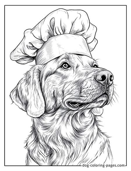 realistic dog coloring pages - wearing a chef’s hat 04