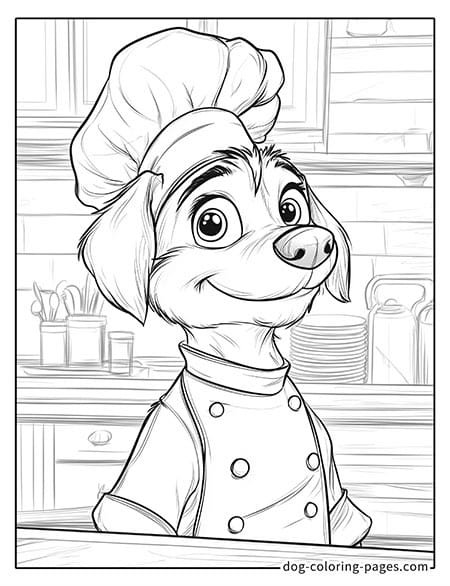 realistic dog coloring pages - wearing a chef’s hat 06