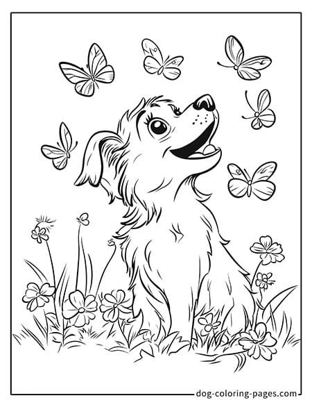 realistic dog coloring pages with butterflies 08