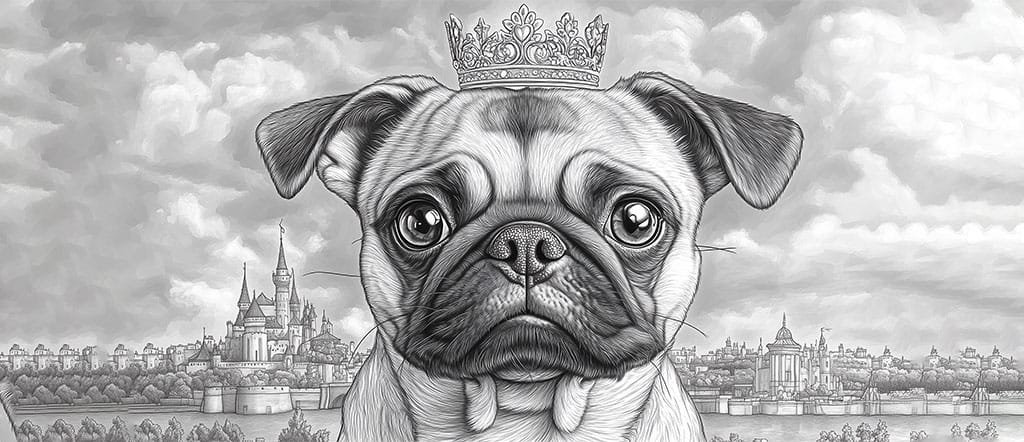 Pug Coloring Page wearing a crown-009