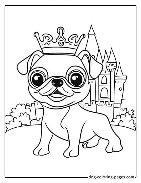 Pug Coloring Page - wearing a crown 03