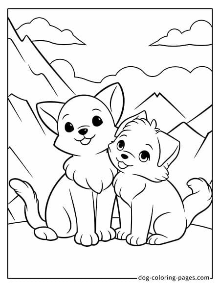 cat and dog coloring pages on top of a mountain-02