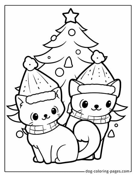 cat and dog coloring pages celebrating Christmas-03