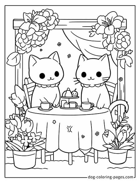 cat and dog coloring pages enjoying desserts -04