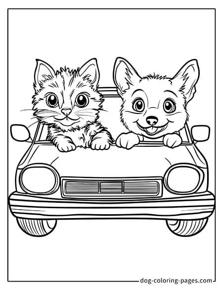 cat and dog coloring pages driving a car-07