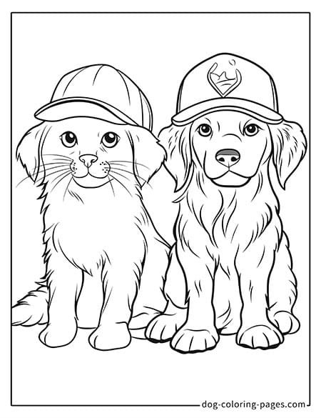 cat and dog coloring pages wearing baseball caps-08