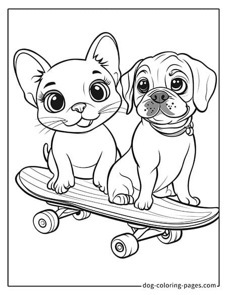 cat and dog coloring pages riding on a scooter-09