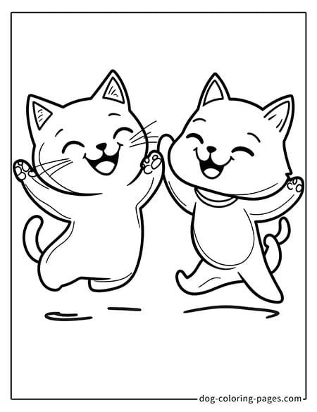 cat and dog coloring pages dancing together-11