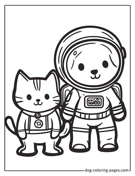 cat and dog coloring pages wearing astronaut suits-12