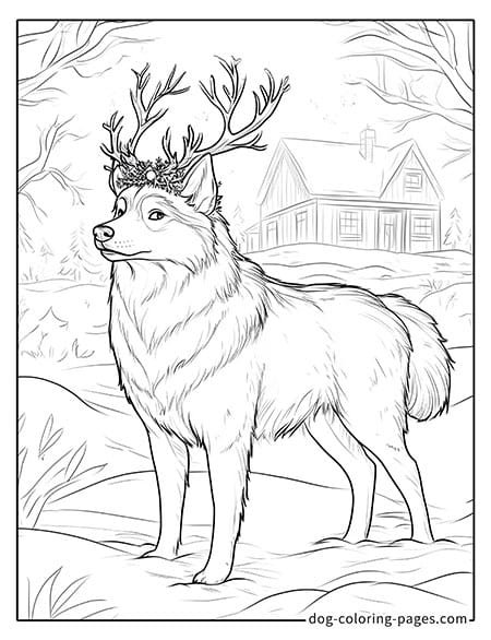 christmas coloring pages dogs-wearing reindeer antlers 03