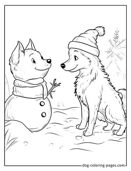 Disegni di Natale da colorare cani e pupazzo di neve 04