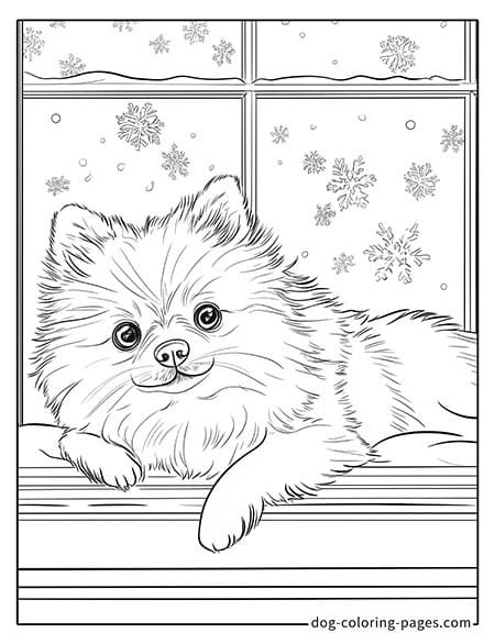 christmas coloring pages dogs - resting on a windowsill 07