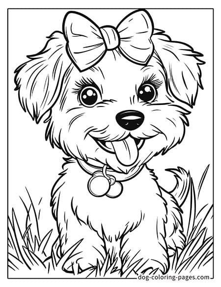 Cute puppy dog coloring page - Puppy wearing a bow on its head-07