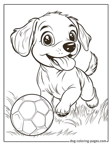 Cute puppy dog coloring page - Puppy playing soccer on grass-08