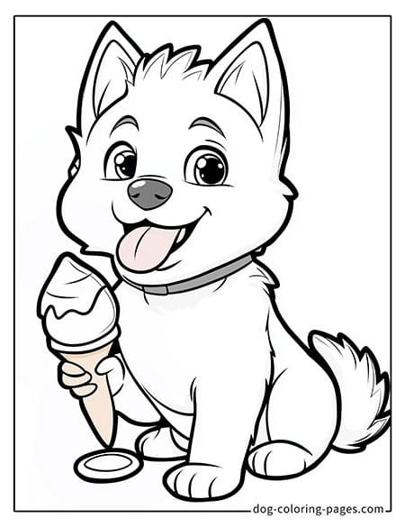 Cute puppy dog coloring page - Puppy eating ice cream-12