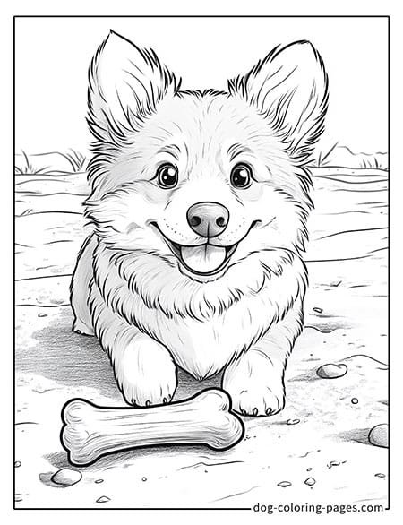 Puppy lying next to a dog bone coloring page 09