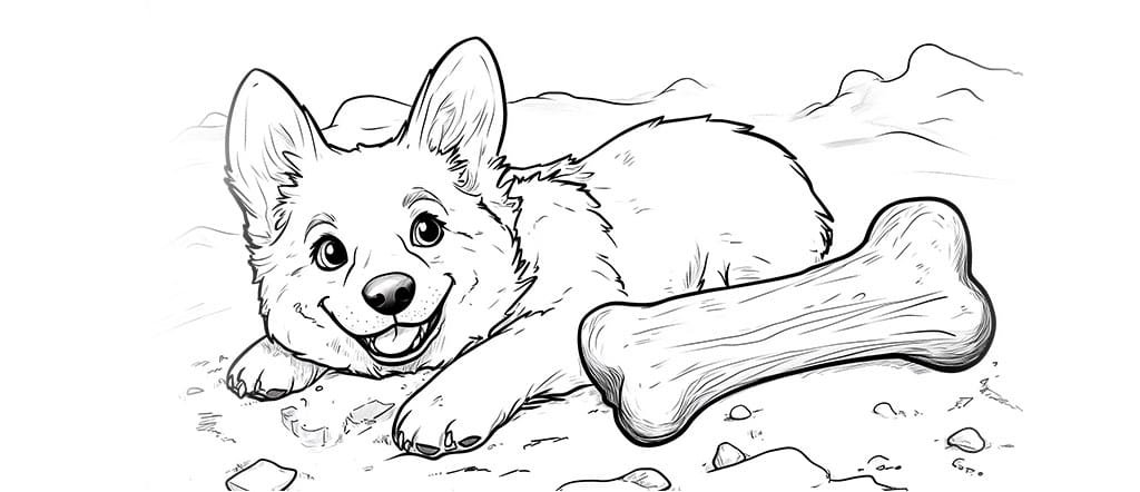 Cute puppy dog bone coloring page 14