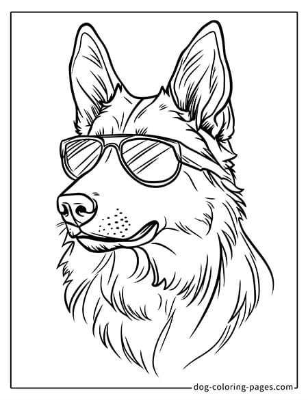 german shepherd dog coloring pages wearing sunglasses-02