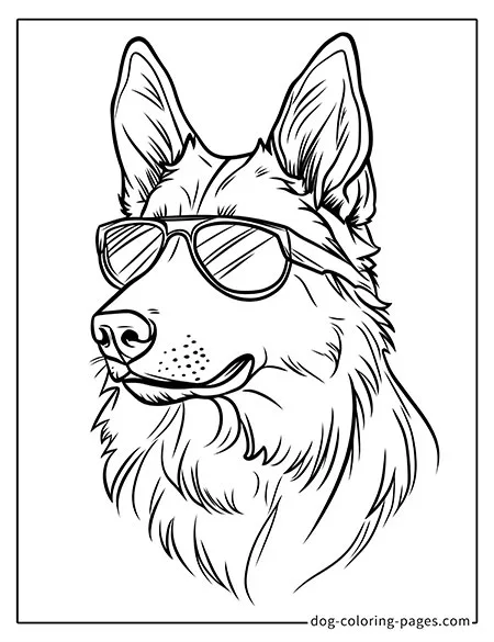 german shepherd dog coloring pages wearing sunglasses-02