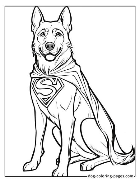 German Shepherd dog coloring page - German Shepherd in superhero costume-03