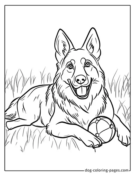 german shepherd dog coloring pages - playing with a ball-05