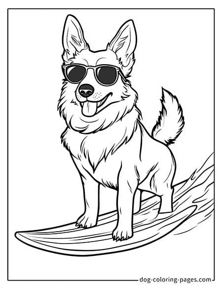 surfing german shepherd dog coloring pages-06