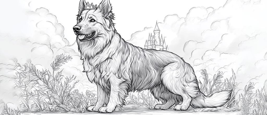 german shepherd dog coloring pages wearing a crown-07