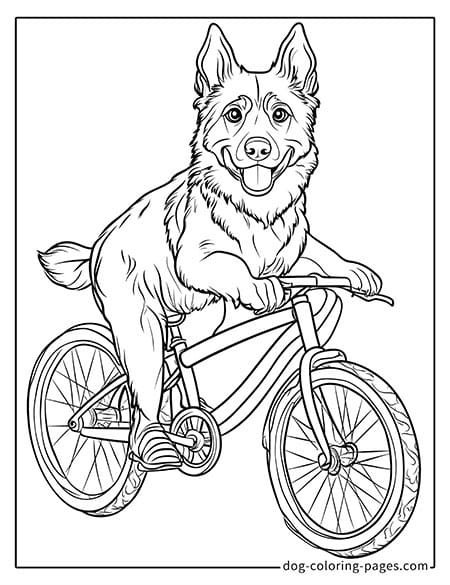 Disegni da colorare di cani da pastore tedesco in bicicletta-07