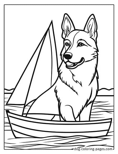 german shepherd dog coloring pages - sailing a boat-08