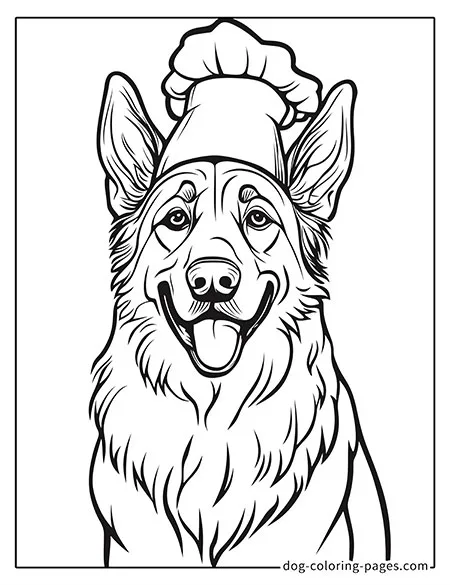 german shepherd dog coloring pages wearing a chef hat-10