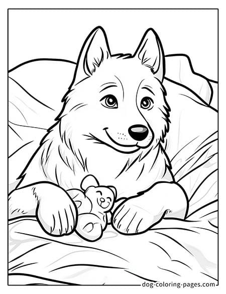 husky dog coloring pages sitting in a blanket-01