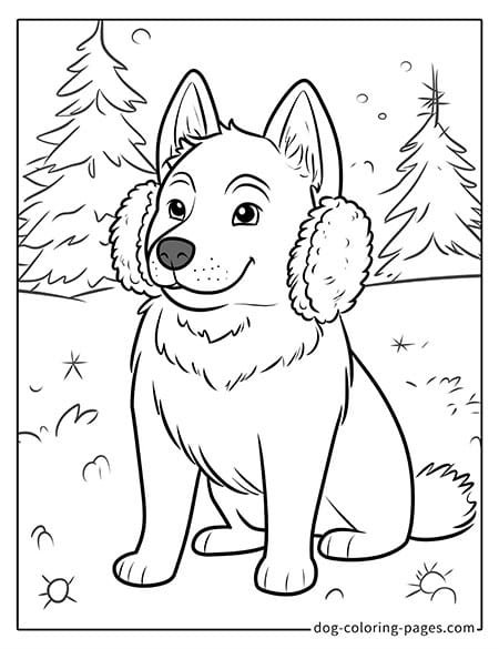 husky dog coloring pages - wearing earmuffs-11