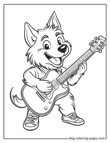 husky dog coloring pages - playing guitar-12