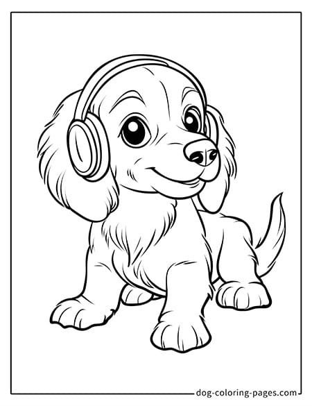 Weiner dog coloring page - wearing headphones-11