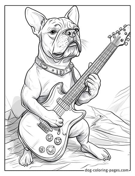 Boxer dog coloring page with Hold the guitar 02