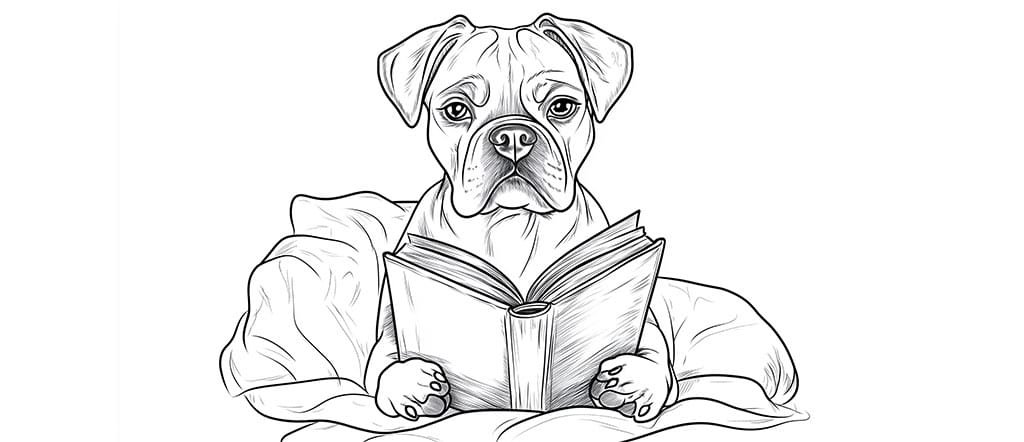 Boxer dog coloring page Sit and read 1301