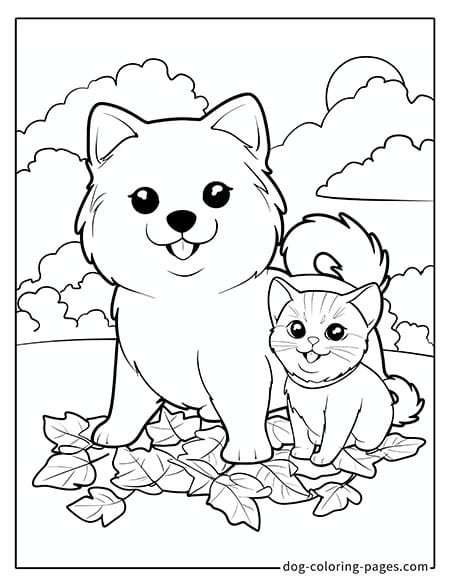 Cat and dog coloring page - Cat and dog on an outdoor adventure 1501