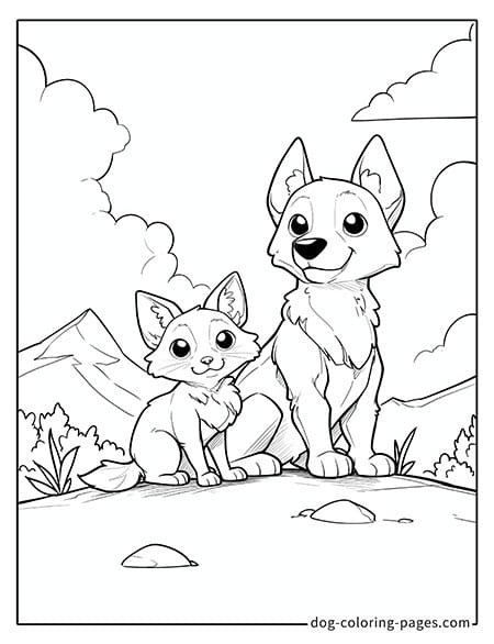 Cat and dog coloring page - Cat and dog on an outdoor adventure 3601