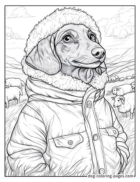 coloring pages of wiener dogs wearing a puffer jacket 11