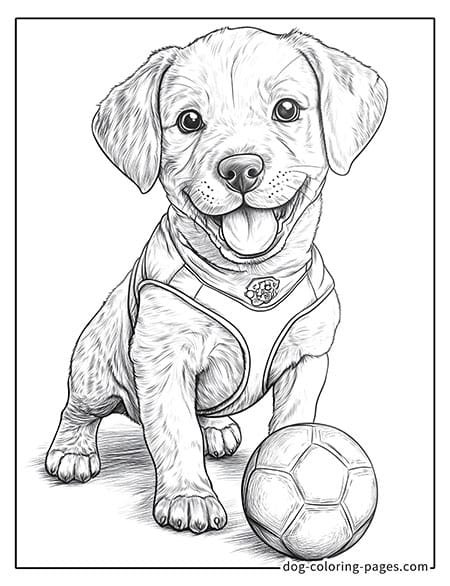 Cute puppy dog coloring page - Puppy playing soccer 14