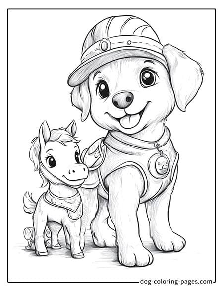 Cute puppy dog coloring page - Puppy wearing a baseball cap 16