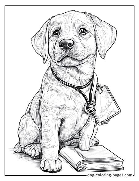 Cute puppy dog coloring page - Puppy with a stethoscope 17