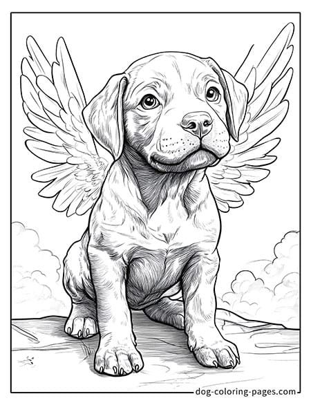 Cute puppy dog coloring page - Puppy with wings on its back 23