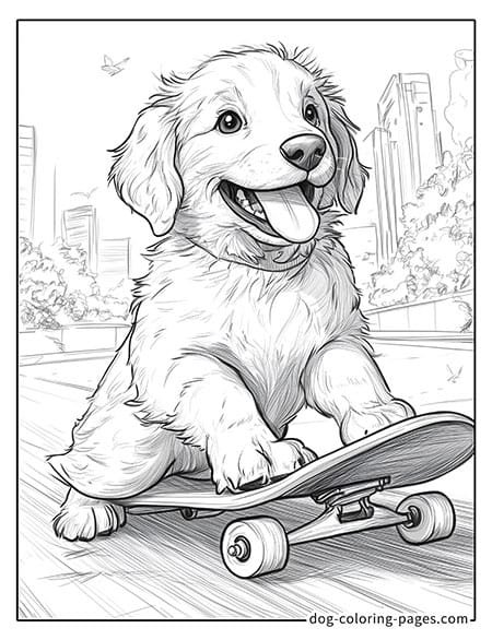 Cute puppy dog coloring page - Puppy skateboarding 29