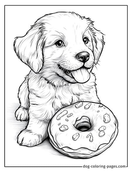 Cute puppy dog coloring page - Puppy with a big donut 32