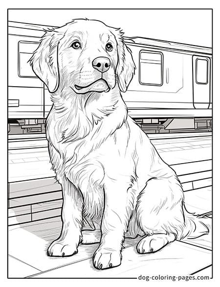 Cute puppy dog coloring page - Puppy at the train station 34