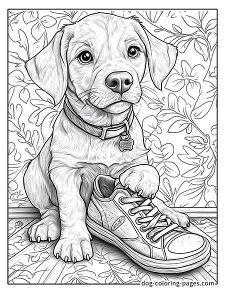 Cute puppy dog coloring page - Puppy with owner's shoe 38