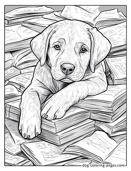 Cute puppy dog coloring page - Puppy lying on a book 39