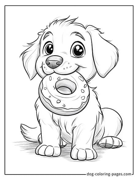 Cute puppy dog coloring page - Puppy holding a donut 43