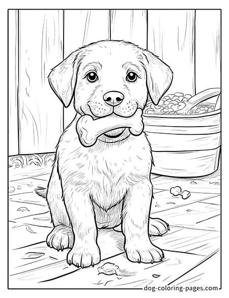 Cute puppy dog coloring page - Puppy holding a bone 44